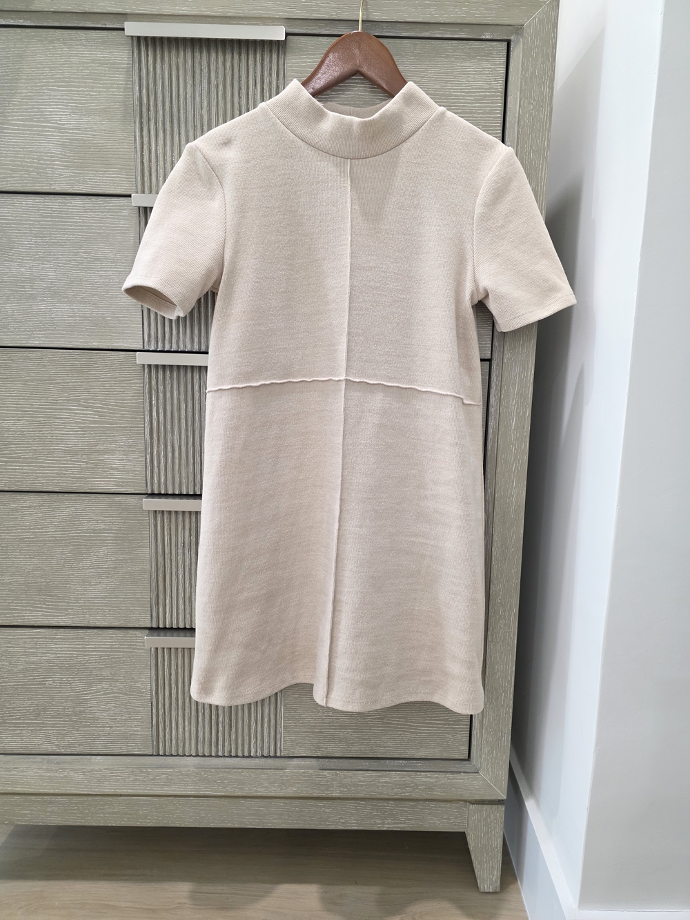 Zara Knit Mini Dress | Cream | Mock Neck | Size S
